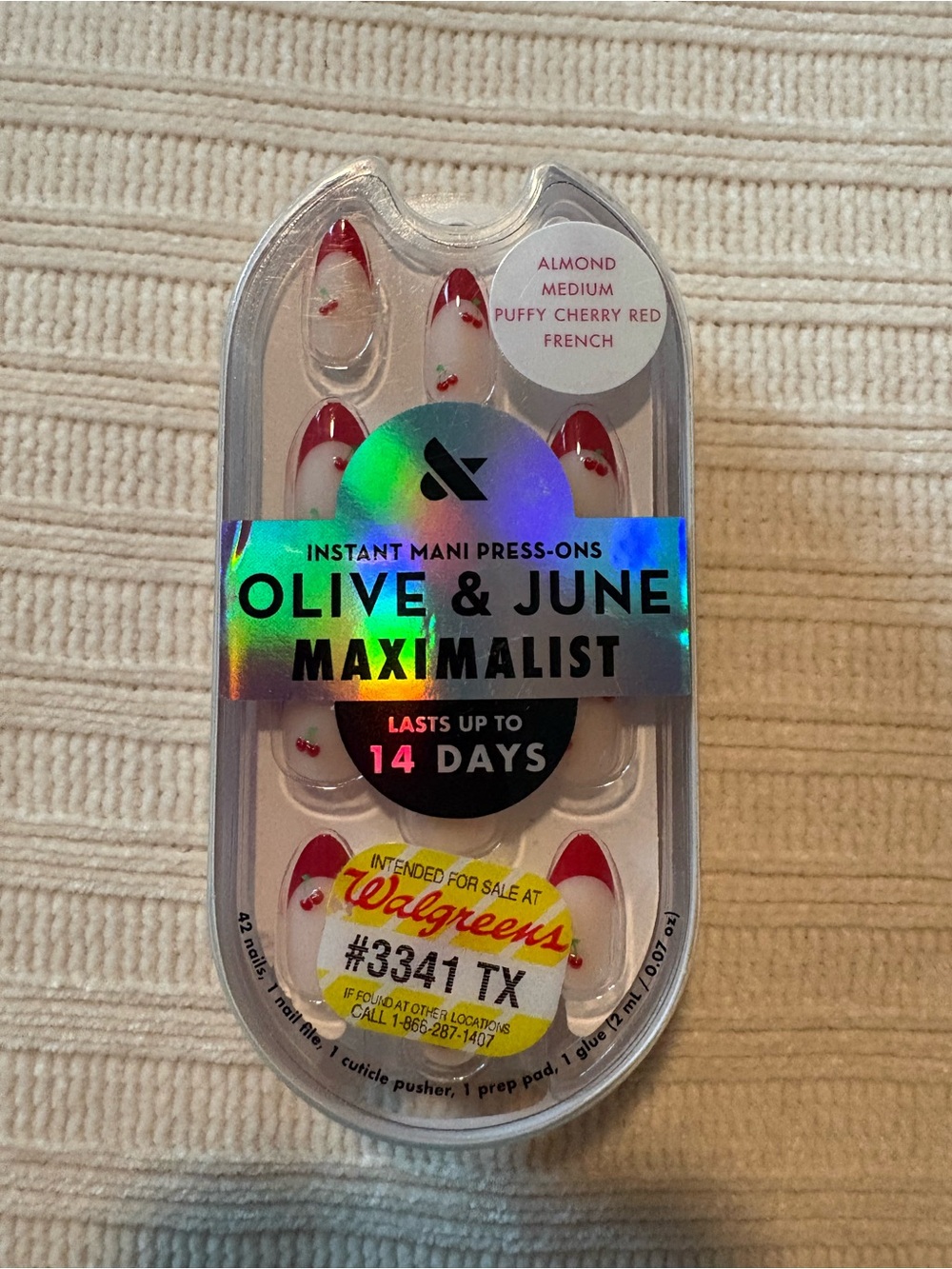 Olive & June Maximalist Press-On Nails in Red and White Puffy Red Cherry